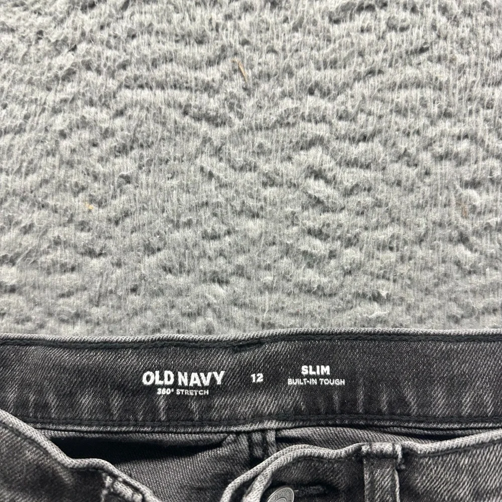 Old Navy 360 Built-in Tough Boys 12 Black Denim Straight Slim Stretch Workwear